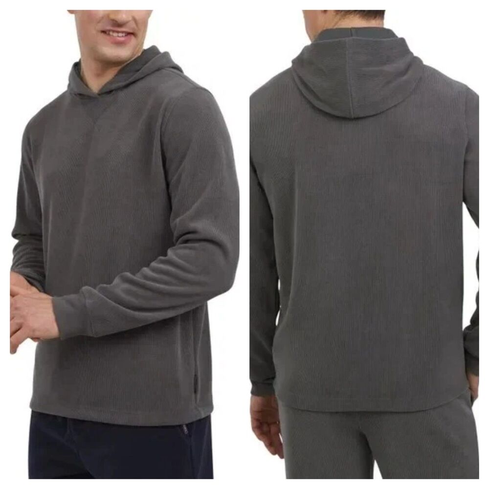 Eddie Bauer Mens Gray Textured Lounge Long Sleeve Pullover Hoodie Size Small NEW